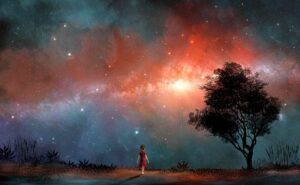 Fototapeta Mgławica Gwiazd i Drzewo