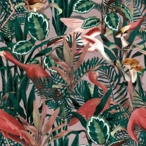 Fototapeta Flamingi i Liście — wzór 2