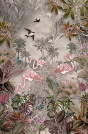 Fototapeta Flamingi wśród Liści — wzór 52621