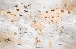 Fototapeta Mapa Świata Ze Zwierzętami W Brązie