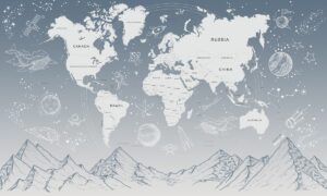 Fototapeta Mapa Świata Nad Szczytami Gór — wzór 91508