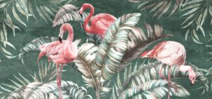 Fototapeta Flamingi Otulone Liśćmi