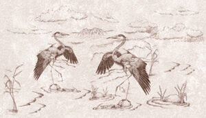 Fototapeta Japońskie Żurawie Na Rycinie