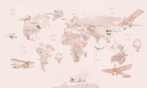 Fototapeta Różowa Mapa Świata — wzór 2