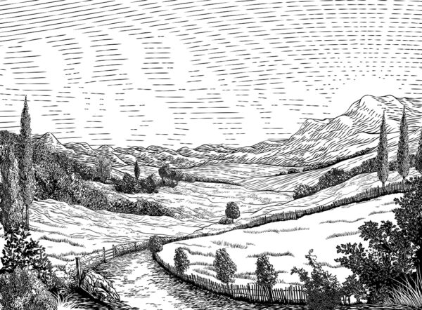 Landscape Rolling Hills Sky Vintage Rural Farm