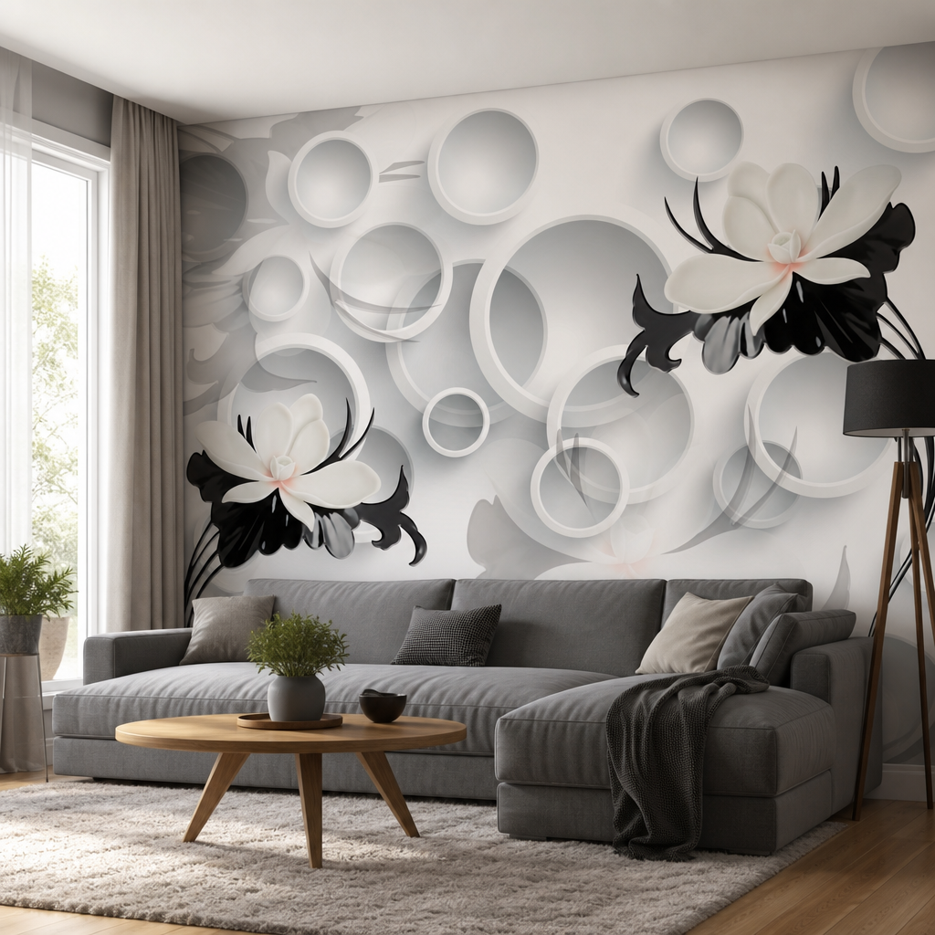 Fototapeta Białe Kwiaty 3D